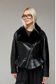 Short black sheepskin bomber jacket made of natural sheepskin